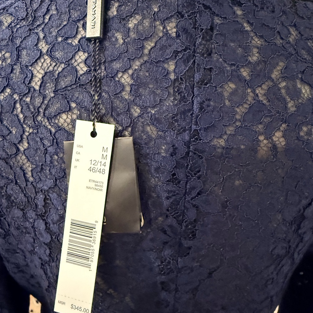 Elie Tahari Navy Lace Button-Front Blazer - Picture 13 of 15